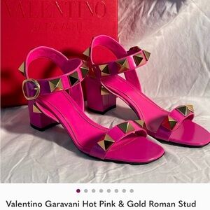 Valentino Garavani Pink and Gold Studded Sandals
